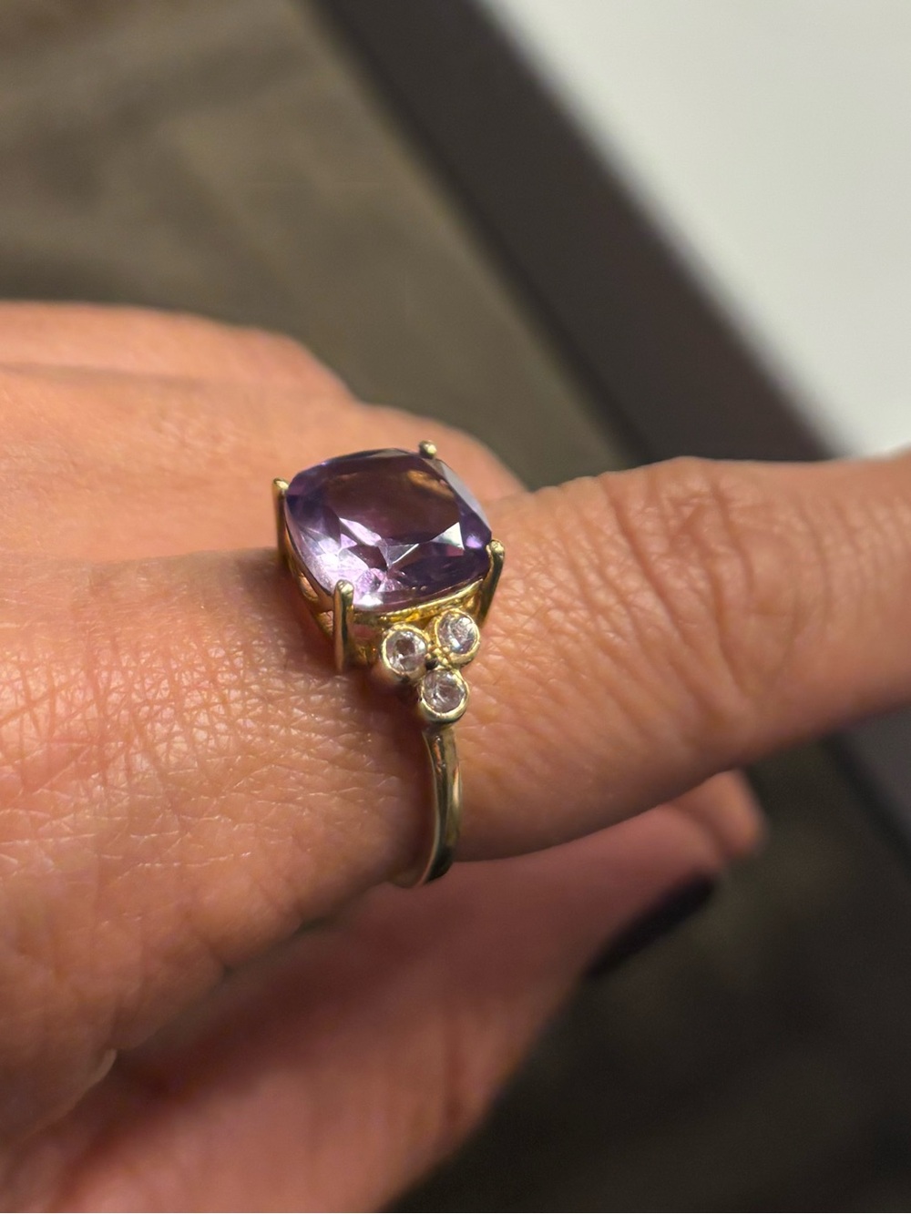 925 esterling silver India Gold Ring with Purple Gemstone - Women's Jewelry - Picture 5 of 7